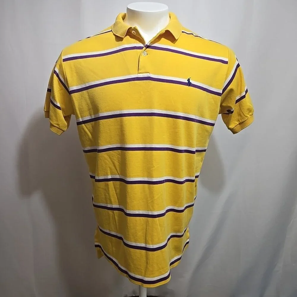 FLAW Vintage Polo Ralph Lauren Polo Shirt Mens Size XL Lakers Colors Made in USA